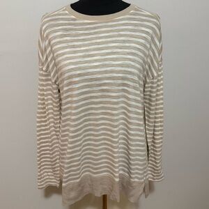Lou & Grey Beige and White Striped Long Sleeve Top